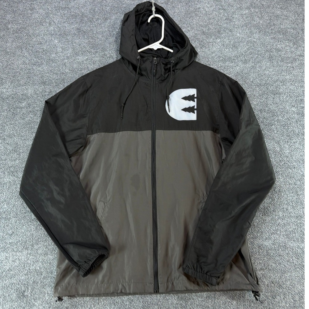 Ello Supply‎ Co Mens Windbreaker Jacket Black Grey Sierra Nevada Hooded Large